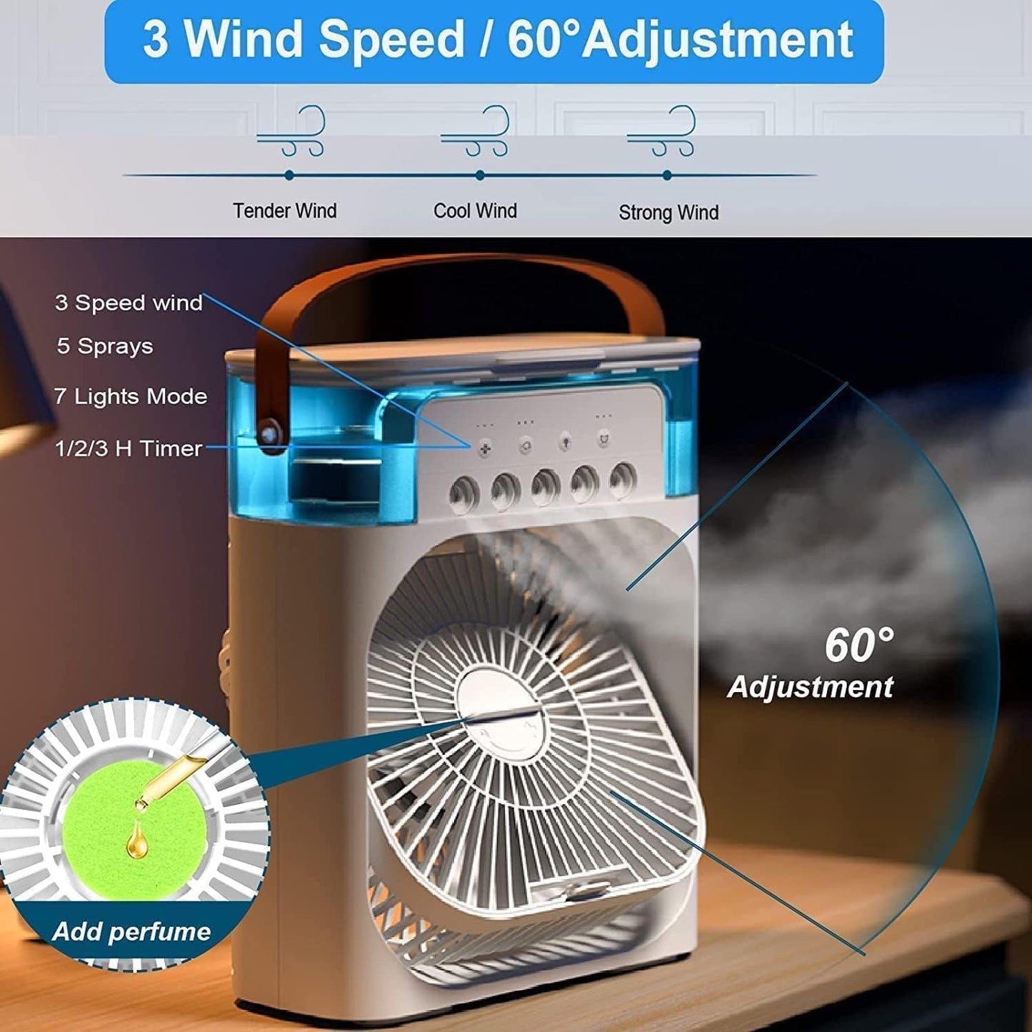 Mini Cooler for Room Cooling AC Portable Mini Fan Artic Cooler with 7 Co (off White)